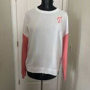 Peloton unwind pullover sweater top women's size XL. White and pink sleeves
